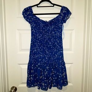 Zara off the shoulder blue floral ruched mini dress
